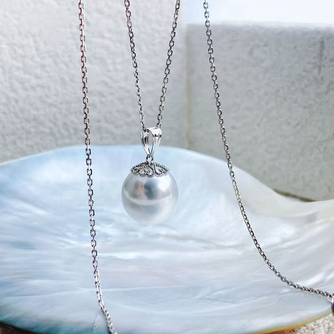Natural South Sea White Pearl Necklace 12.1mm,18K