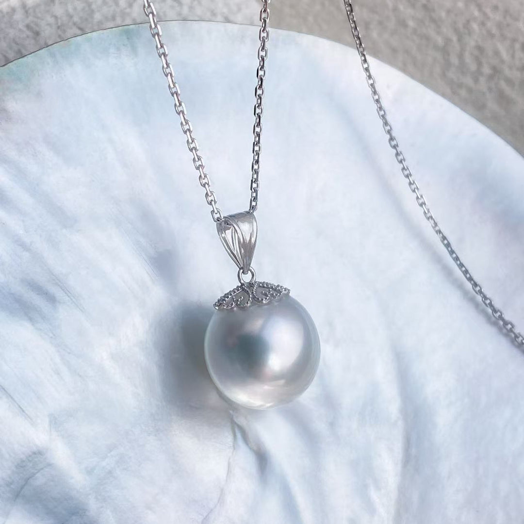 Natural South Sea White Pearl Necklace 12.1mm,18K