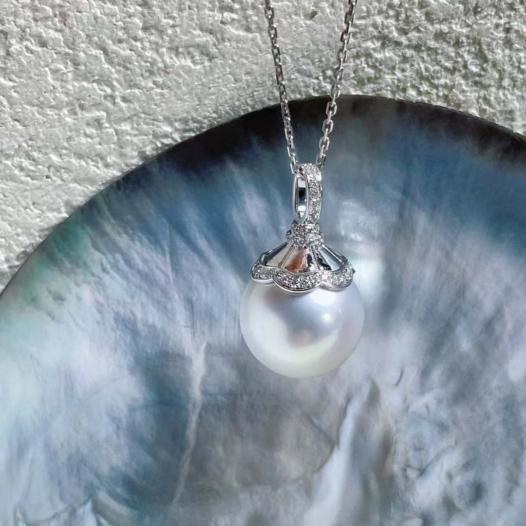 Natural South Sea White Pearl Diamond Necklace 14.5mm d0.28ct,18K