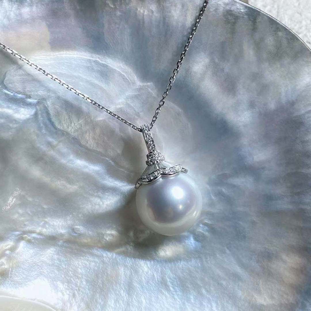 Natural South Sea White Pearl Diamond Necklace 14.5mm d0.28ct,18K