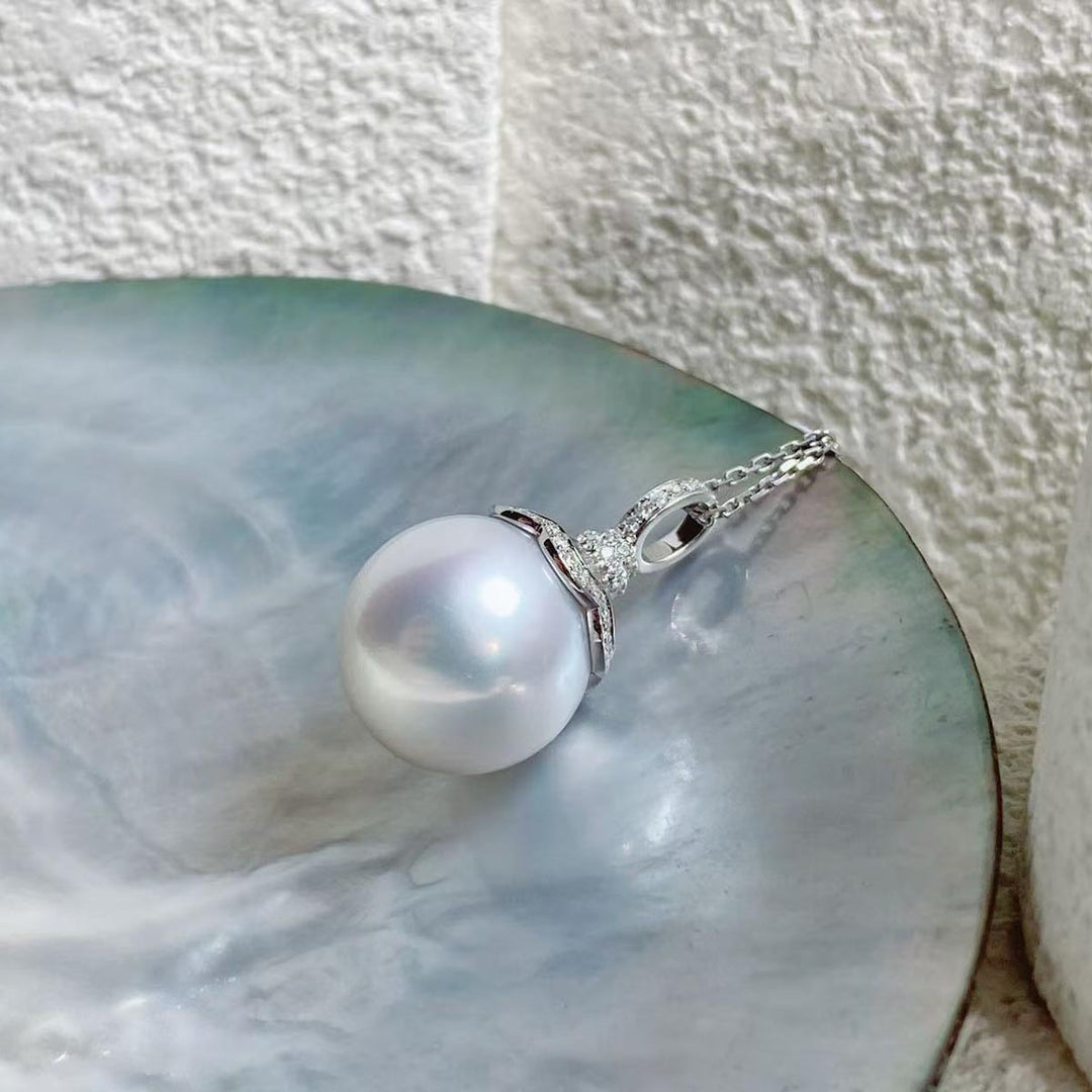 Natural South Sea White Pearl Diamond Necklace 14.5mm d0.28ct,18K
