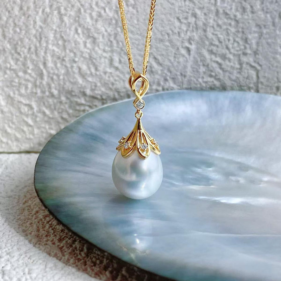 Natural South Sea White Pearl Diamond Necklace 11.4mm d0.08ct,18K