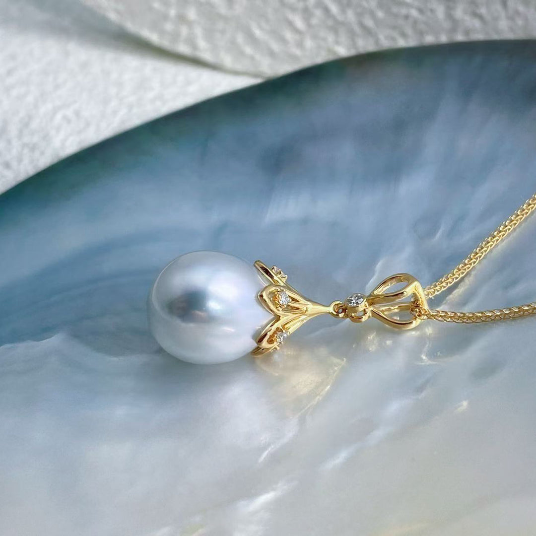 Natural South Sea White Pearl Diamond Necklace 11.4mm d0.08ct,18K