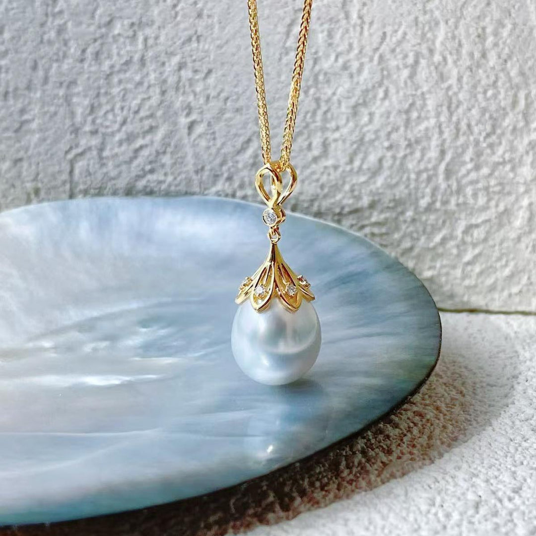 Natural South Sea White Pearl Diamond Necklace 11.4mm d0.08ct,18K