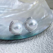 Natural South Sea White Pearl Diamond Earrings 11.2mm d0.35ct,18K