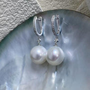Natural South Sea White Pearl Diamond Earrings 12.1mm+12.3mm d0.22ct,18K