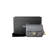 Chanel Grey Pearl Crush Mini Squsre Classic Flap Mini Lambskin