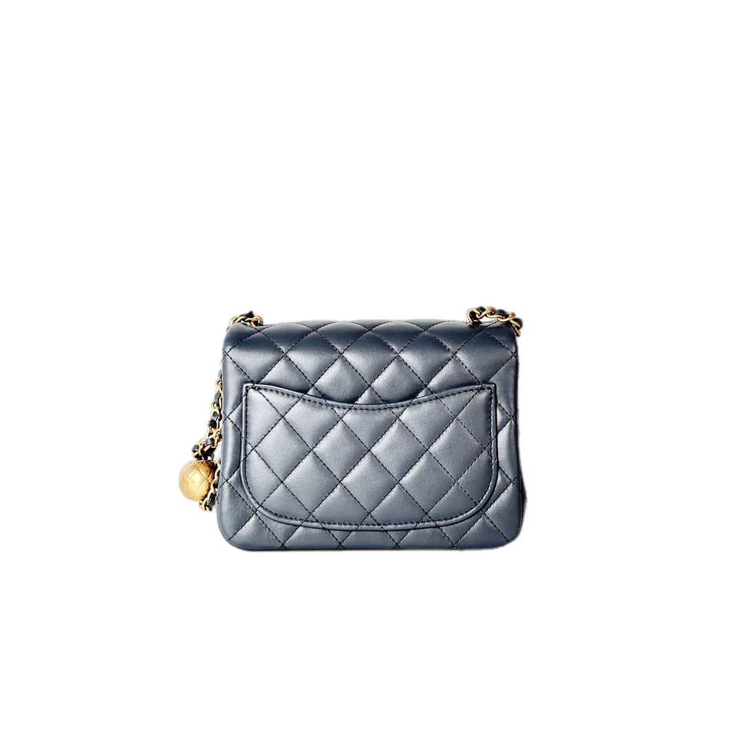 Chanel Grey Pearl Crush Mini Squsre Classic Flap Mini Lambskin