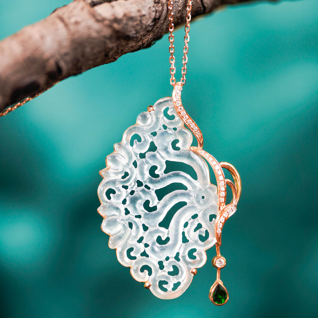 Hand-Carved Natural White Burmese Jadeite Necklace