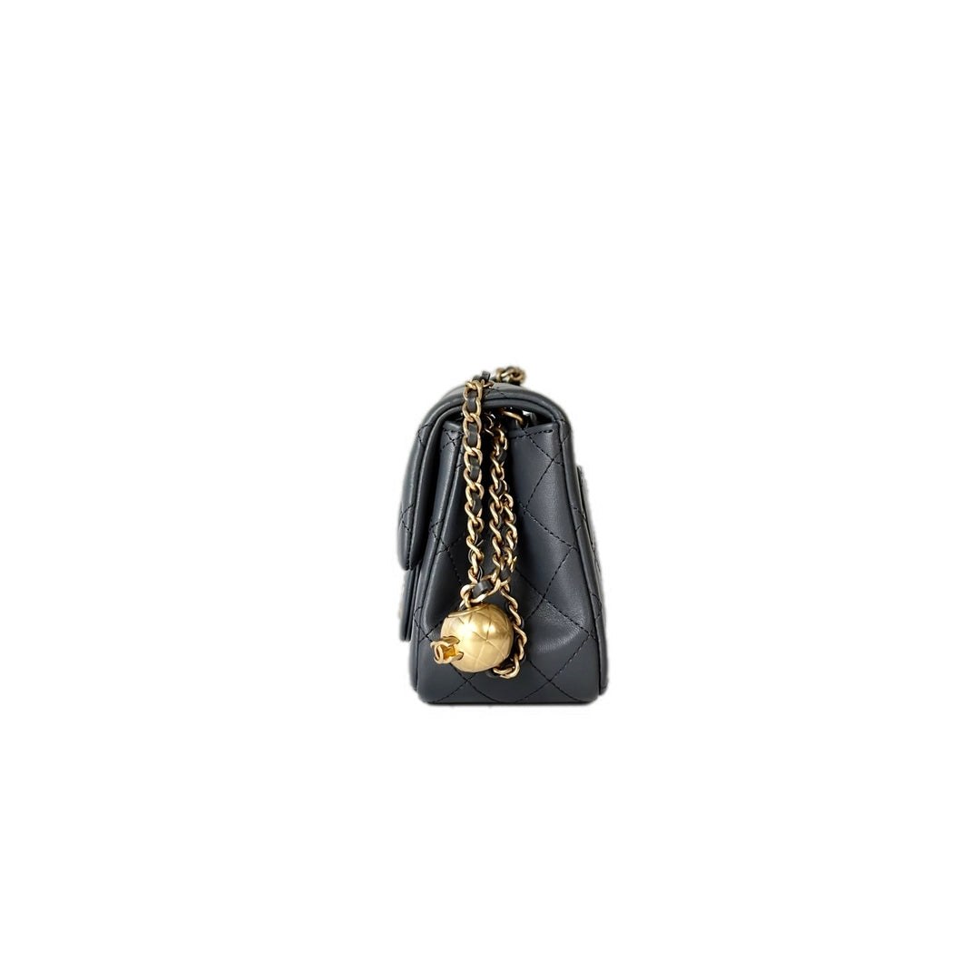 Chanel Grey Pearl Crush Mini Squsre Classic Flap Mini Lambskin