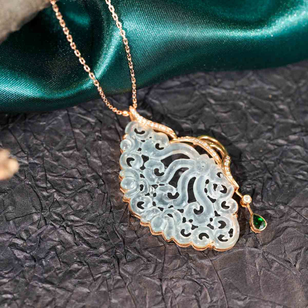 Hand-Carved Natural White Burmese Jadeite Necklace