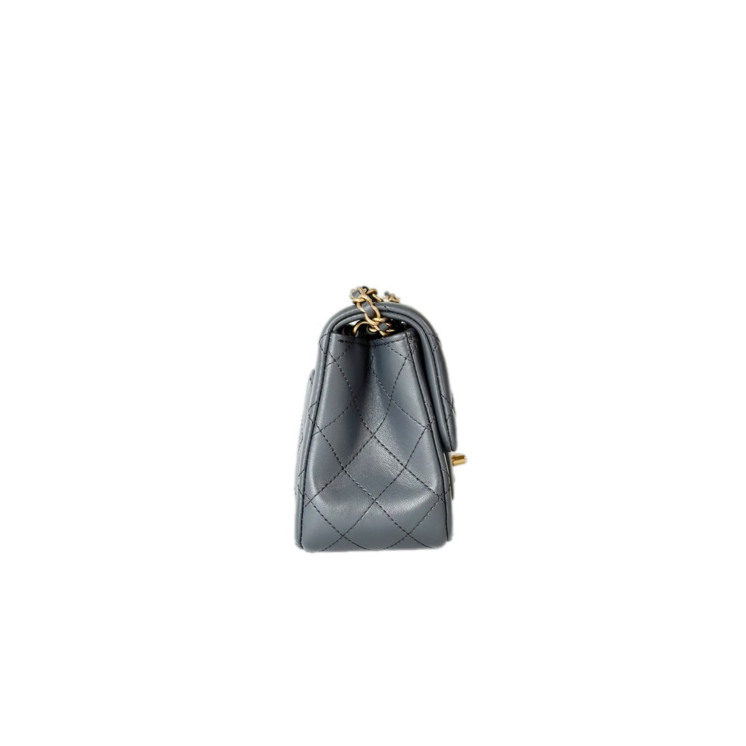 Chanel Grey Pearl Crush Mini Squsre Classic Flap Mini Lambskin