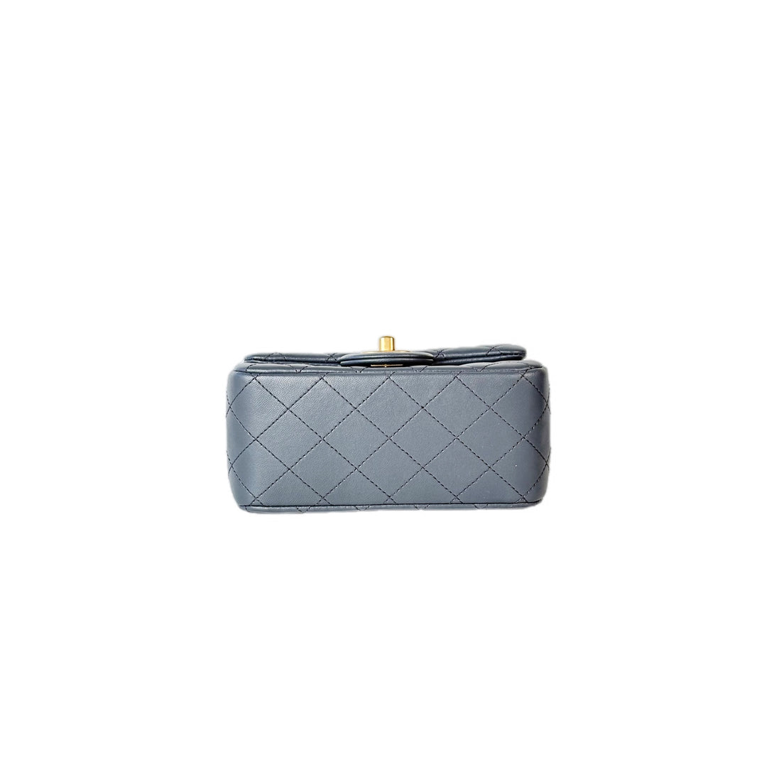 Chanel Grey Pearl Crush Mini Squsre Classic Flap Mini Lambskin