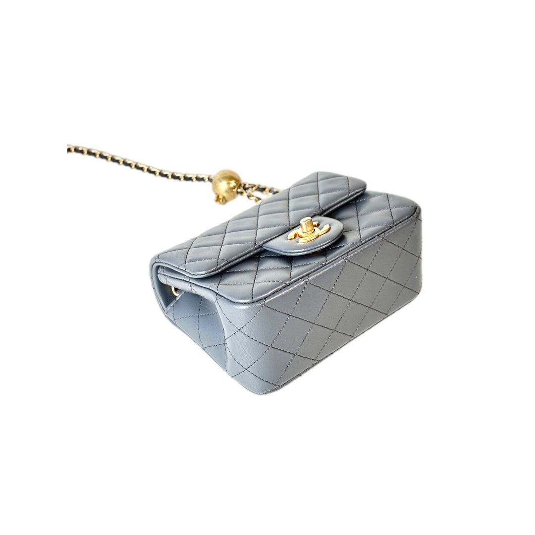 Chanel Grey Pearl Crush Mini Squsre Classic Flap Mini Lambskin