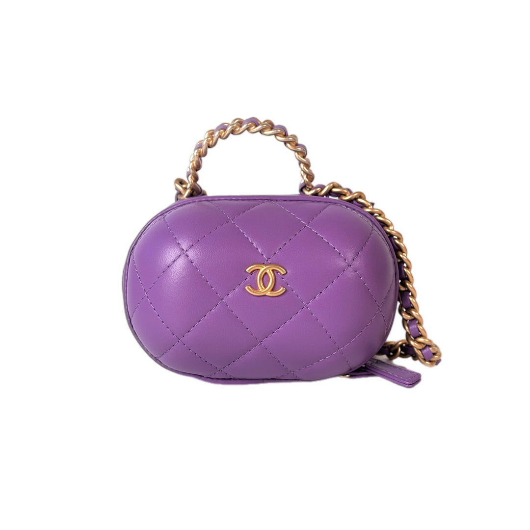 Chanel Purple Lambskin Quilted CC Bubble Vanity Vase Bag