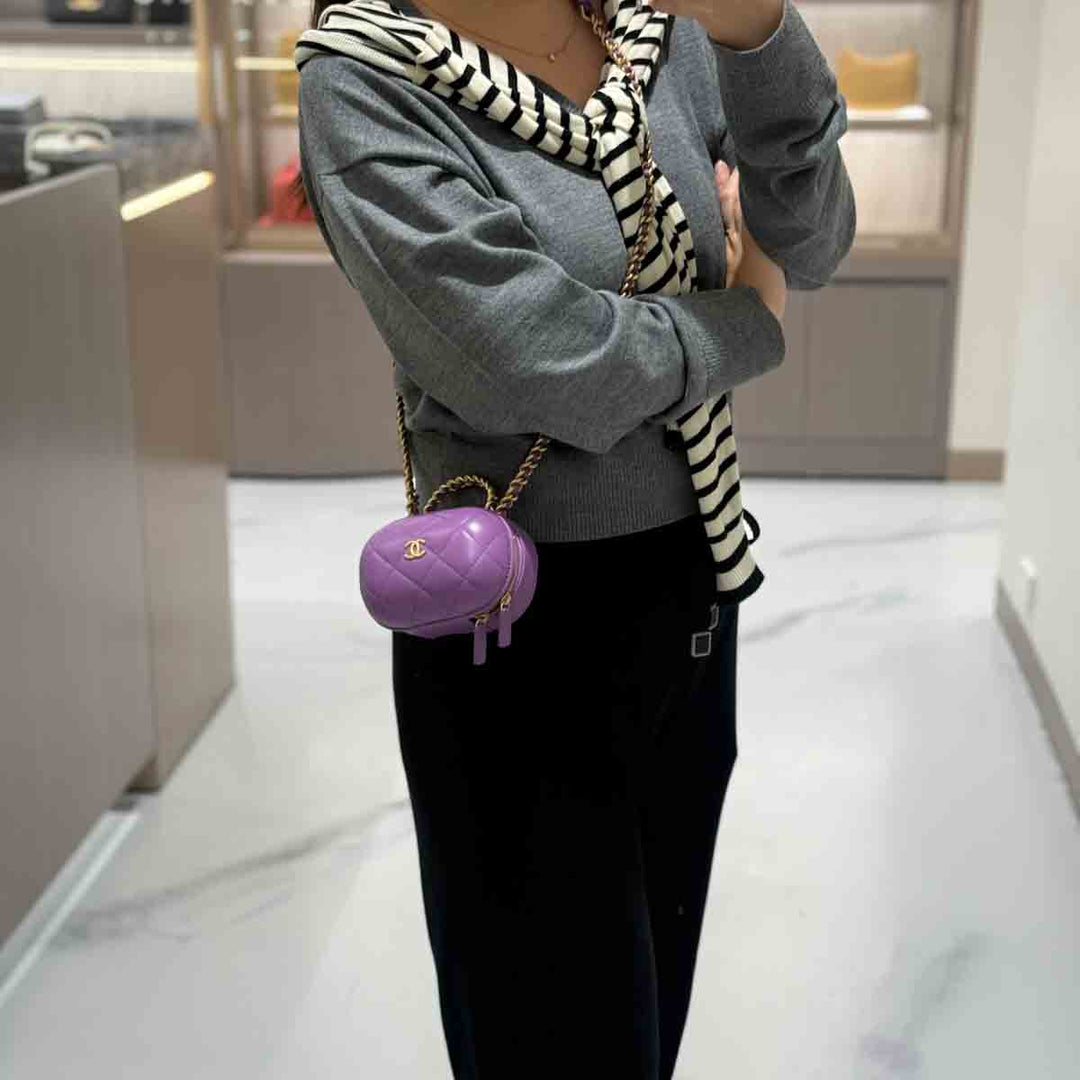 Chanel Purple Lambskin Quilted CC Bubble Vanity Vase Bag