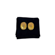 Chanel Vintage CC Crown Earring Yellow Gold Tone