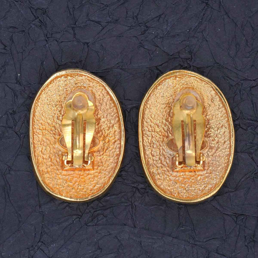Chanel Vintage CC Crown Earring Yellow Gold Tone