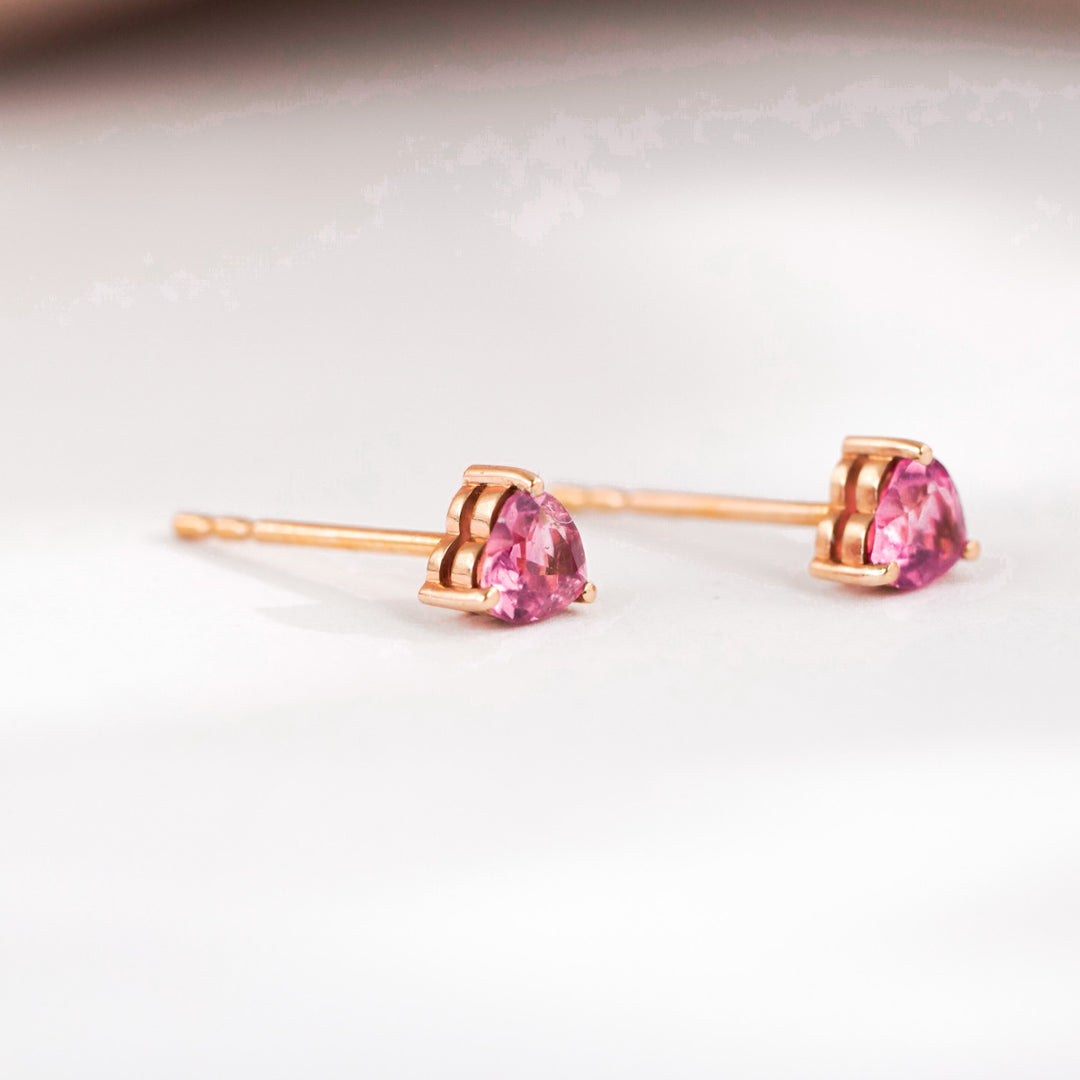 Natural Pink Tourmaline Stone Heart Stud Earrings D0.50ct. 18K Gold