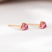 Natural Pink Tourmaline Stone Heart Stud Earrings D0.50ct. 18K Gold