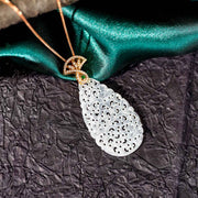 Hand-Carved Natural White Burmese Jadeite Necklace 23.4*41mm d0.179ct, 18K Gold