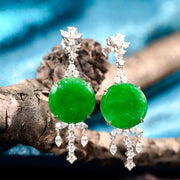 Green Round Burmese Jadeite Earrings 11.5mm,18K Gold GRC