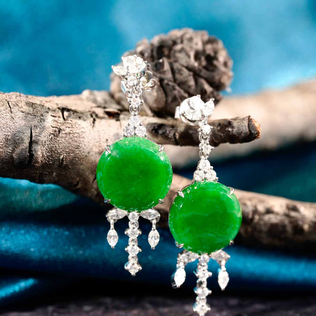 Green Round Burmese Jadeite Earrings 11.5mm,18K Gold GRC