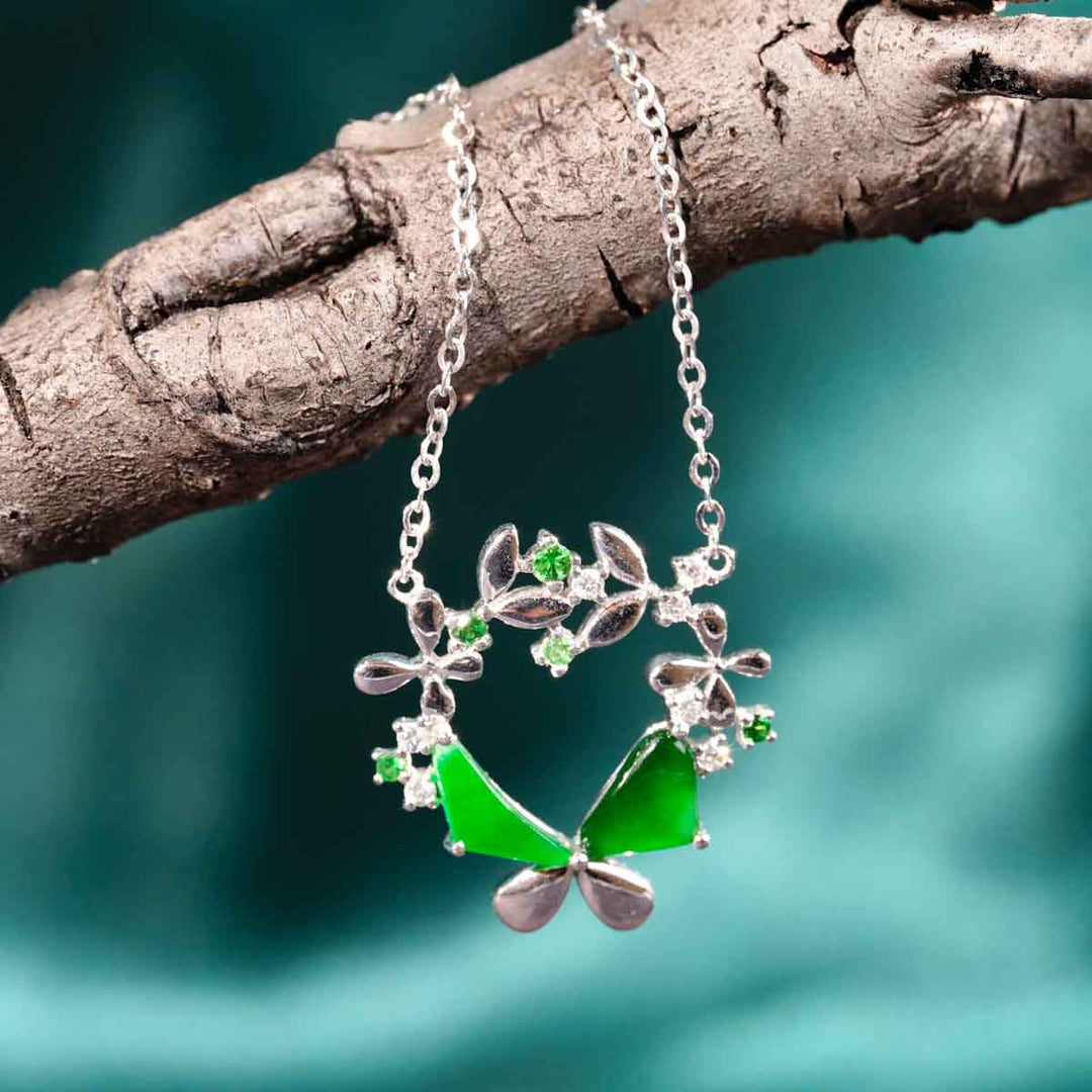 Green Burmese Jadeite Butterfly Necklace, 18K Gold