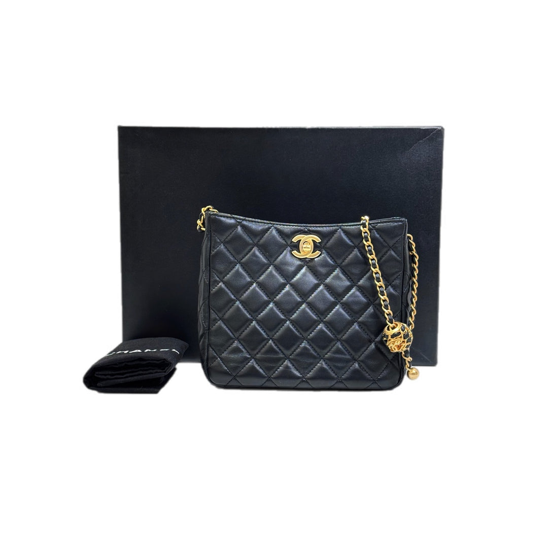 Chanel Pearl Crush Hobo Bag Black Gold