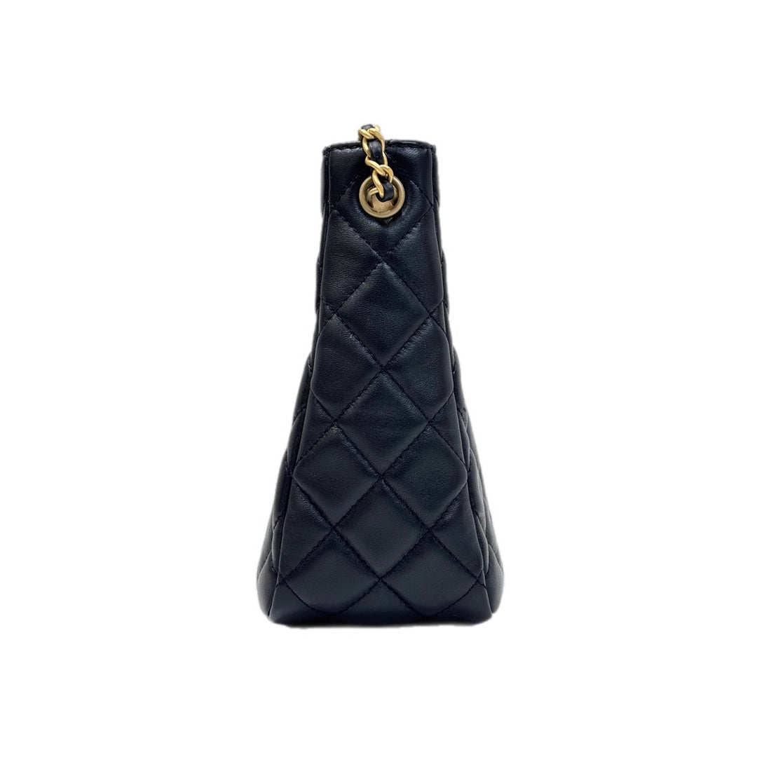 Chanel Pearl Crush Hobo Bag Black Gold