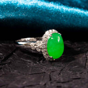 Burma Natural Green Jade Cabochon Ring 10.7*7.5mm, 18K Gold