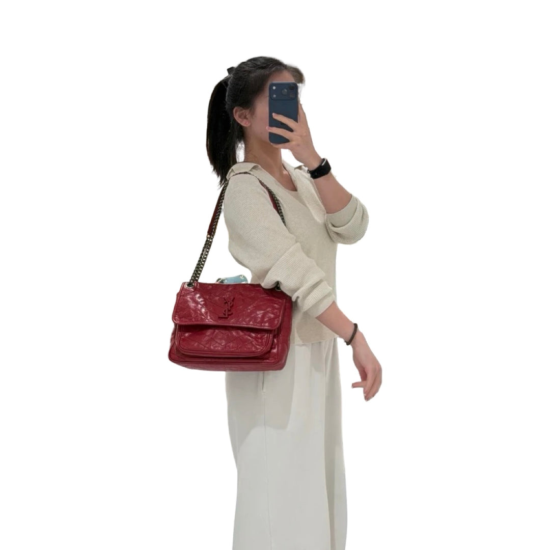 YSL Niki Medium Red Waxy Calfskin Bag