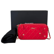 Chanel Red Clutch With Attachable Chain Lambskin
