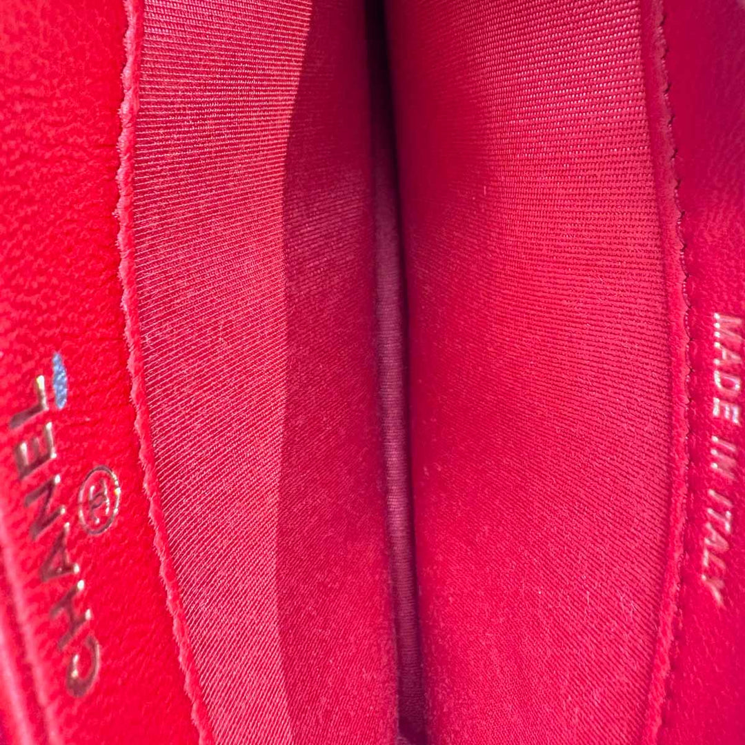 Chanel Red Clutch With Attachable Chain Lambskin