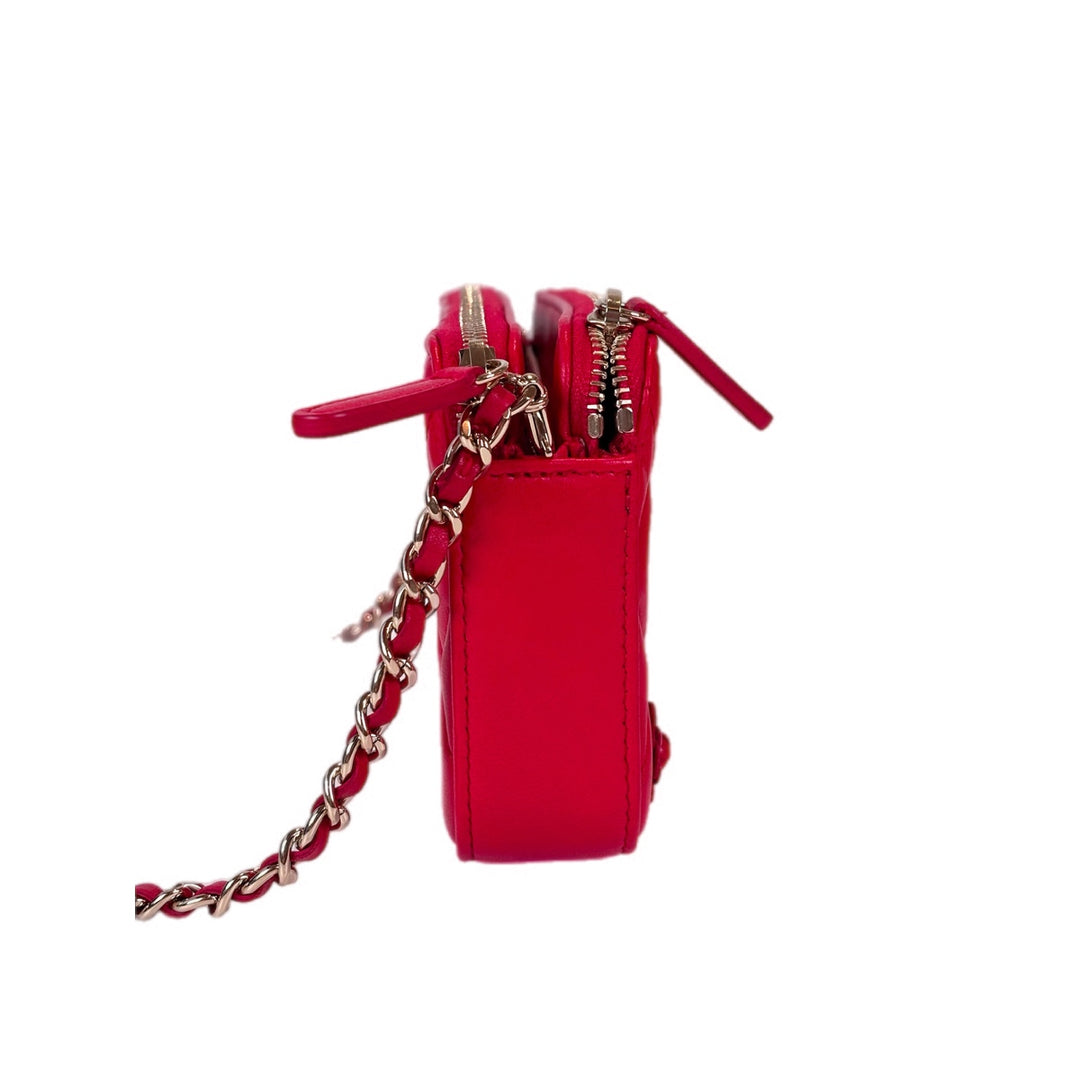 Chanel Red Clutch With Attachable Chain Lambskin