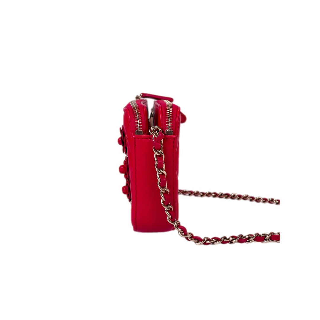 Chanel Red Clutch With Attachable Chain Lambskin