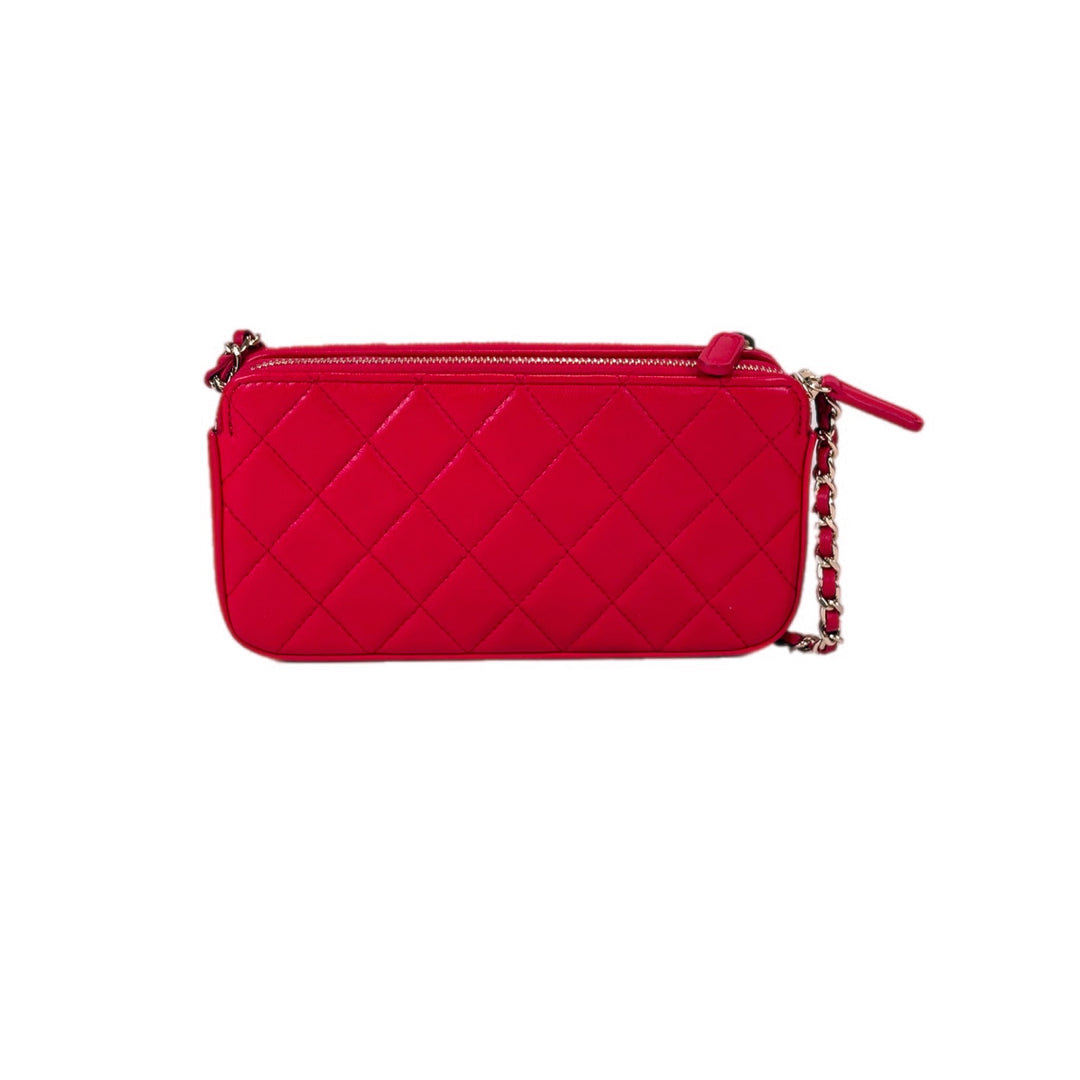Chanel Red Clutch With Attachable Chain Lambskin