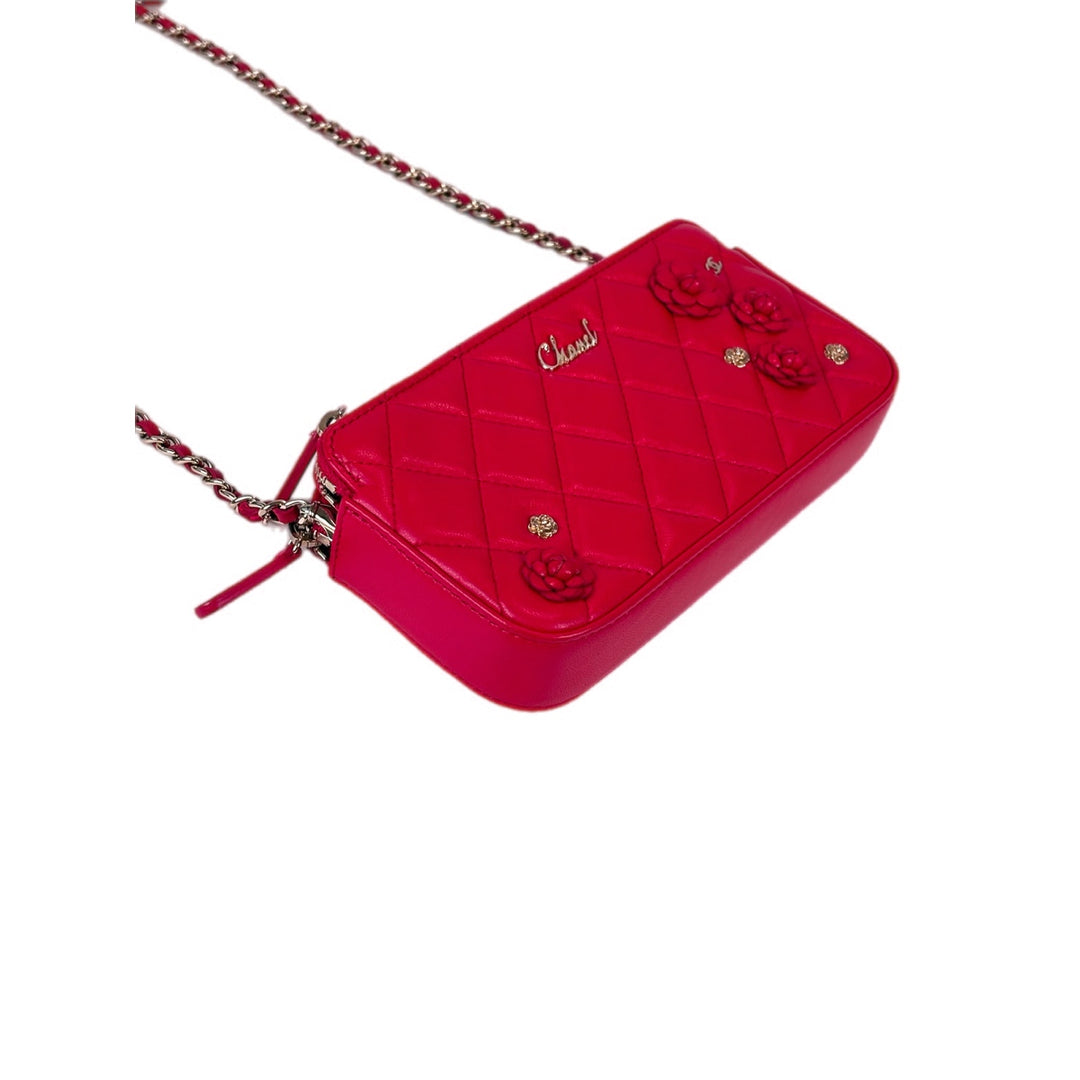 Chanel Red Clutch With Attachable Chain Lambskin