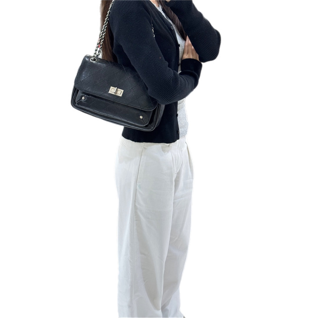 Chanel Reissue shoulder Bag Black Silver Caviar