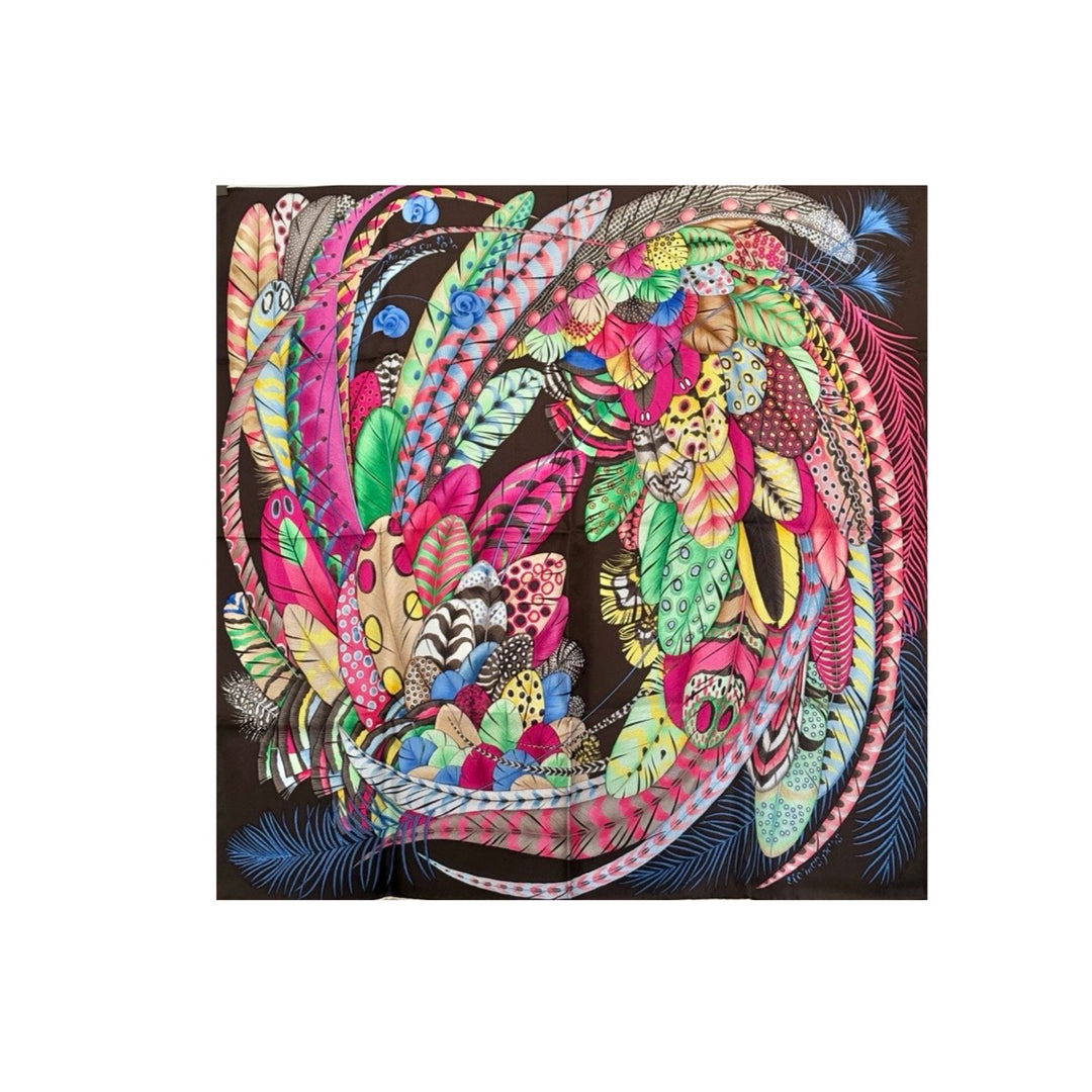 Hermes Plumes Silk Scarf 90cm