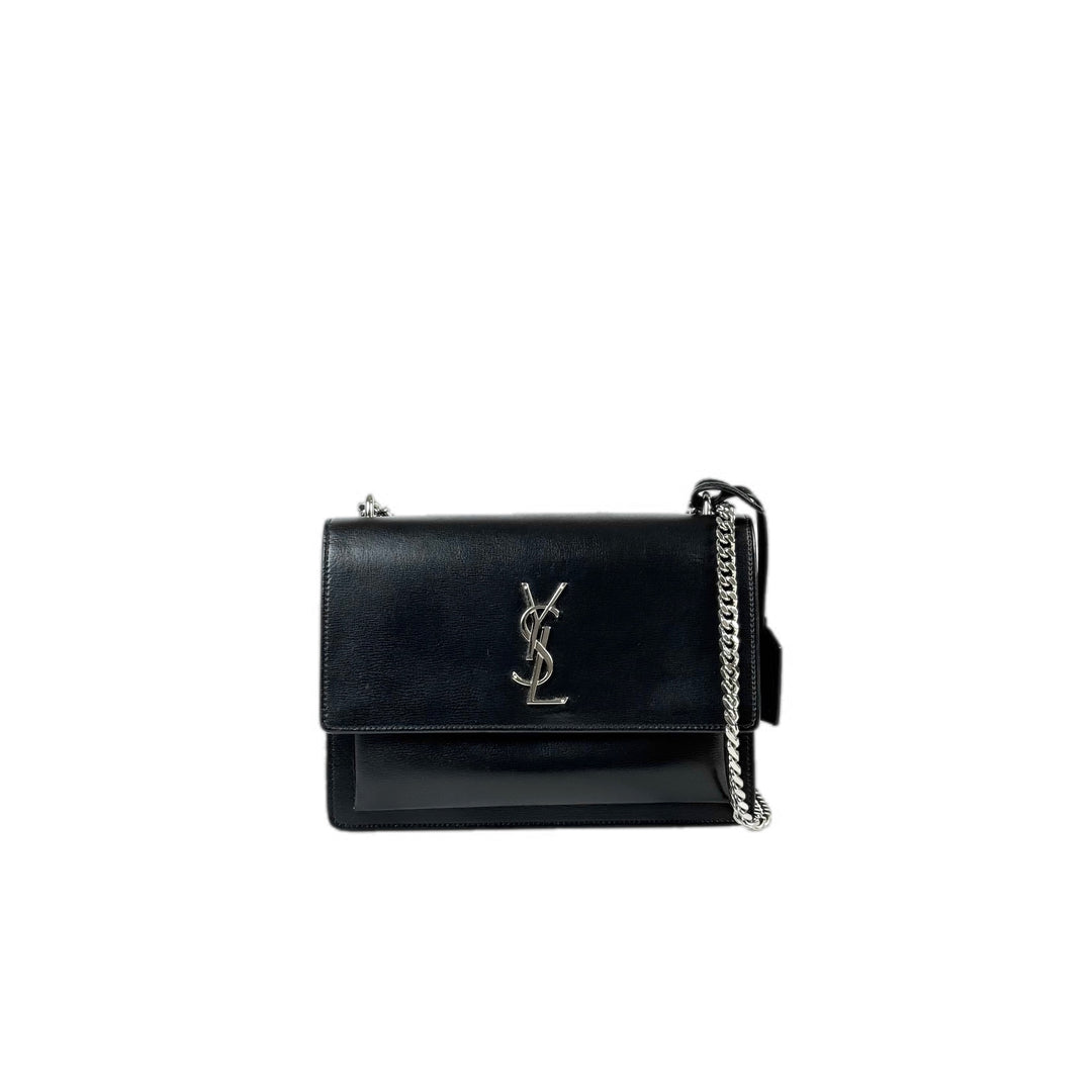 YSL Sunset Medium Bag Black Calfskin