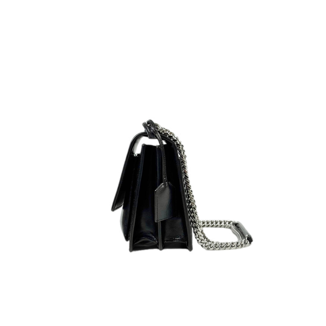 YSL Sunset Medium Bag Black Calfskin
