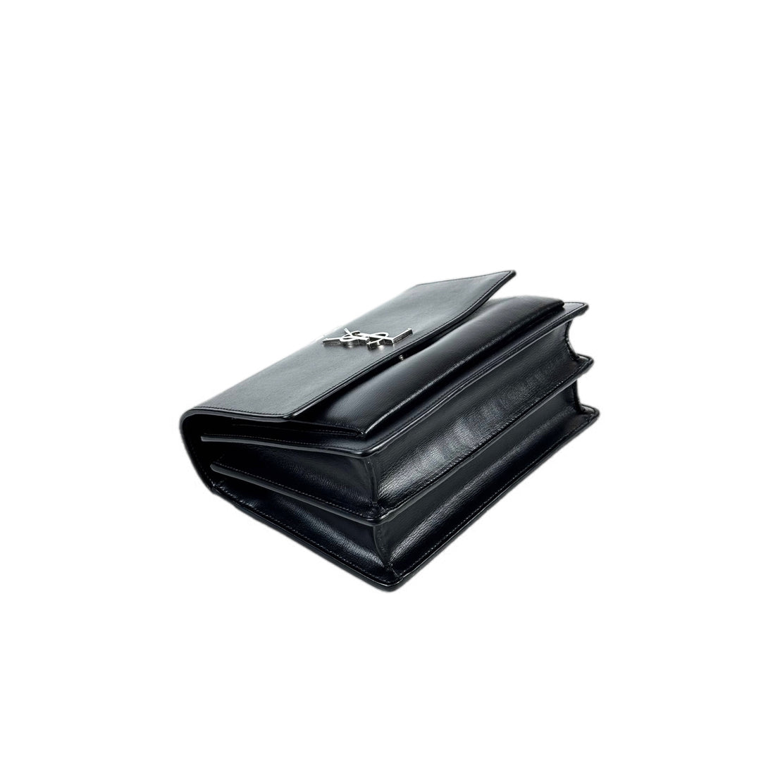 YSL Sunset Medium Bag Black Calfskin