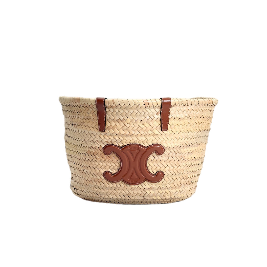 Celine Palm Leaf Calfskin Triomphe Teen Panier Tan