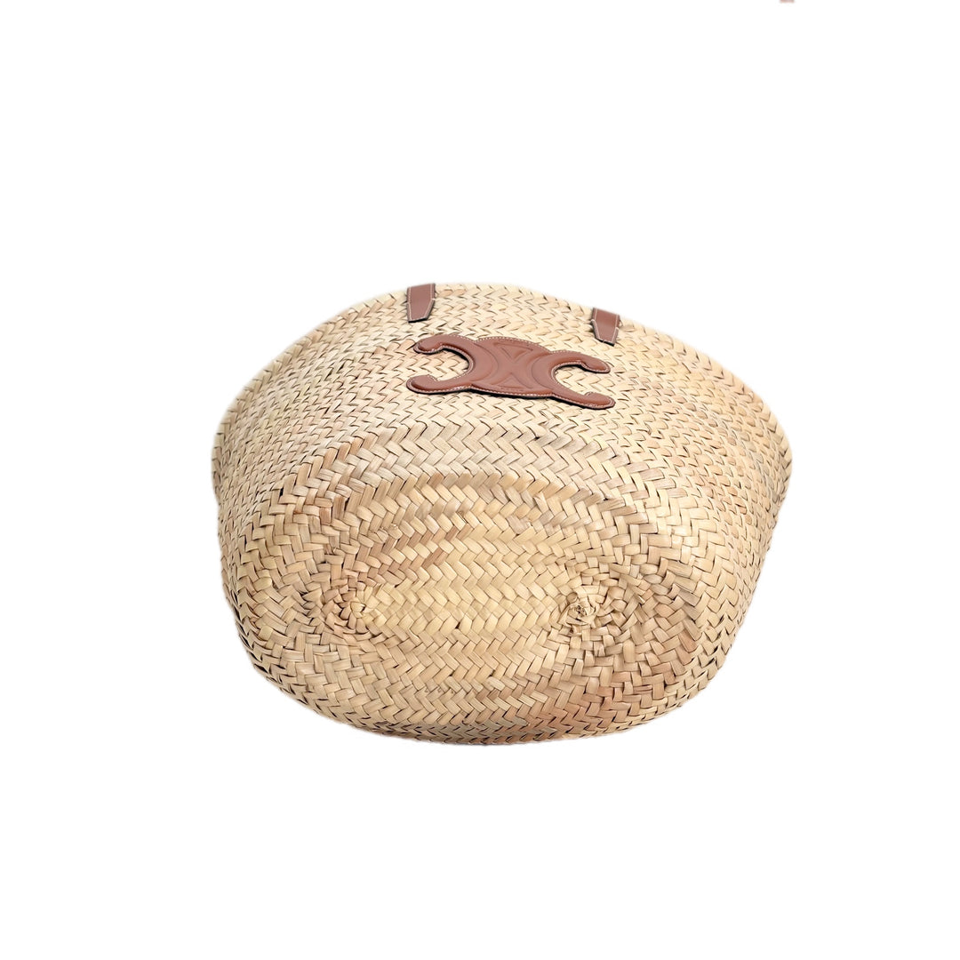 Celine Palm Leaf Calfskin Triomphe Teen Panier Tan