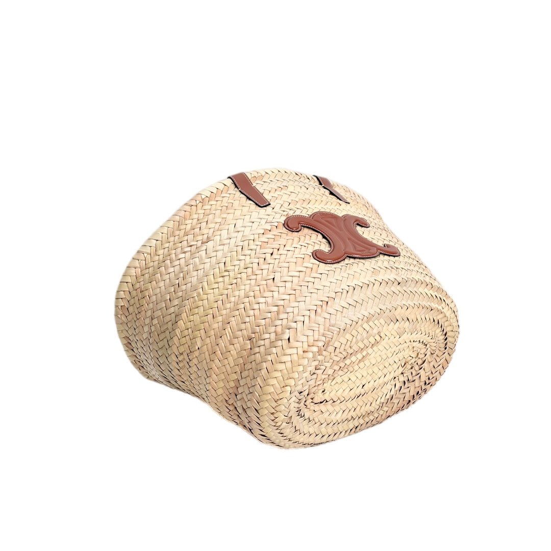 Celine Palm Leaf Calfskin Triomphe Teen Panier Tan