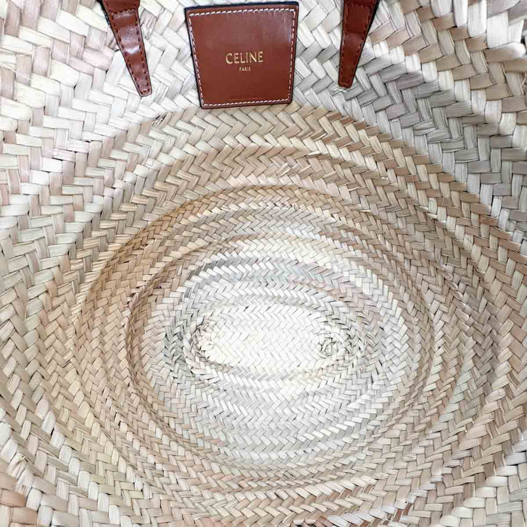 Celine Palm Leaf Calfskin Triomphe Teen Panier Tan