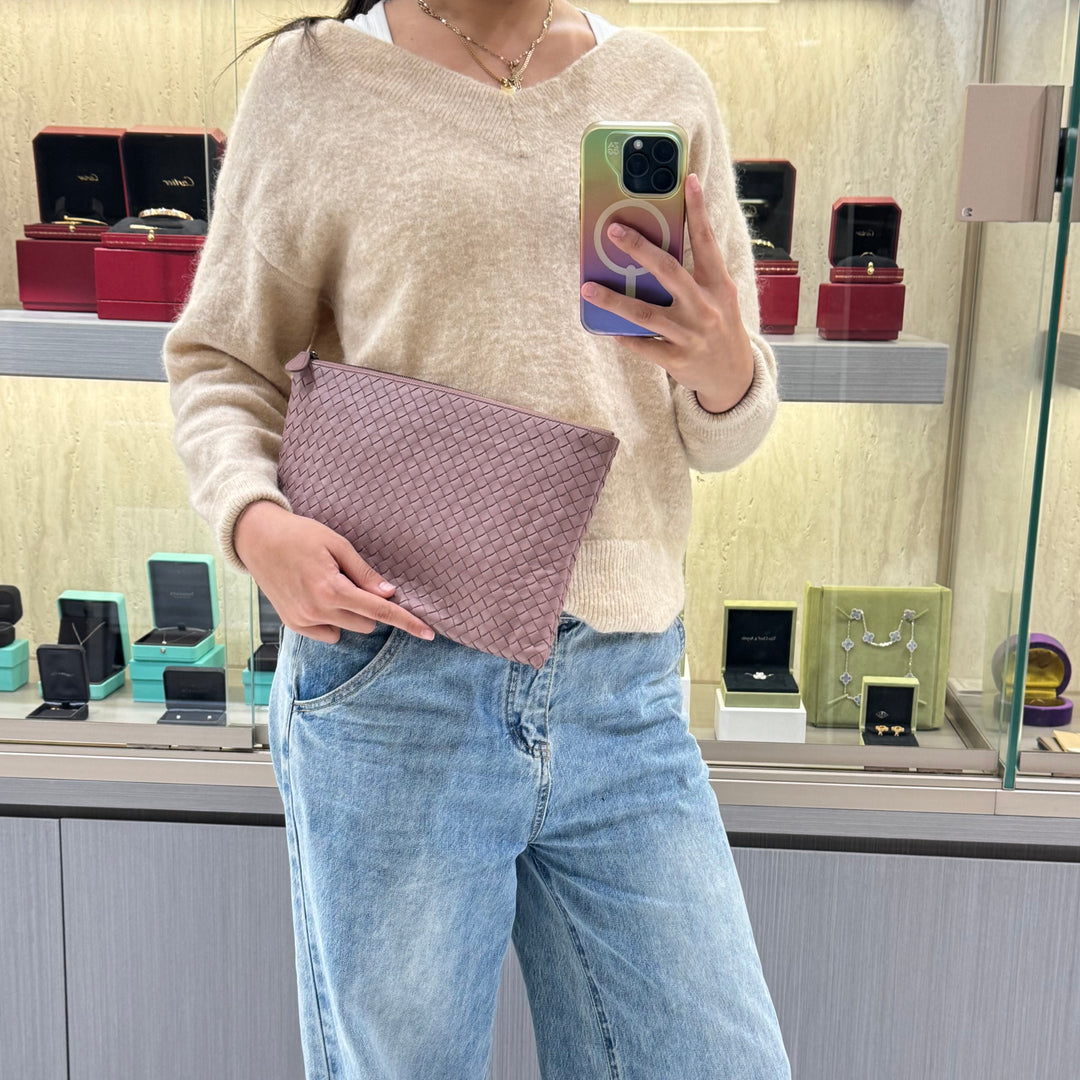 Bottega Veneta Intrecciato Clutch Old Rose Lambskin