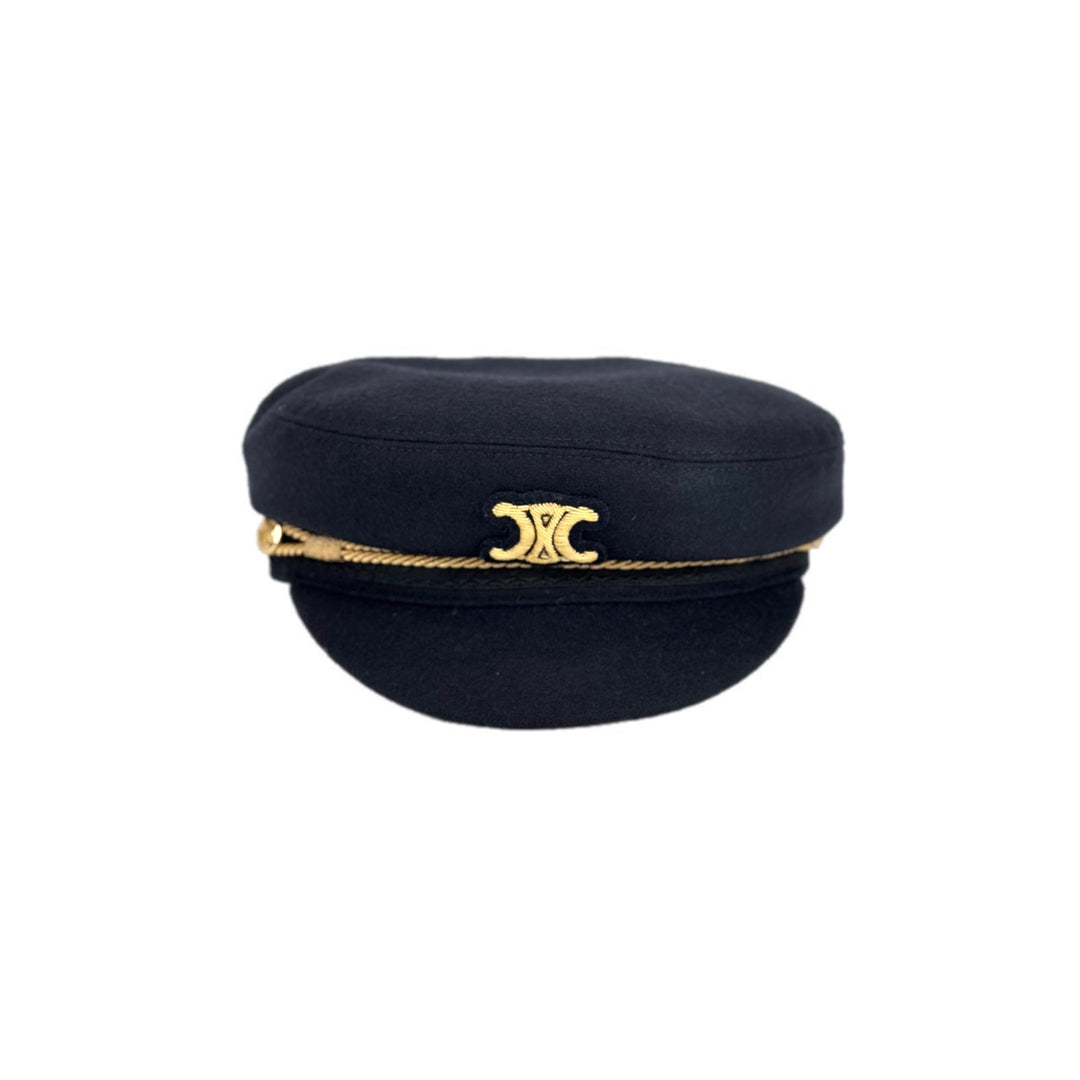 Celine Triomphe Sailor Wool Navy Hat #58