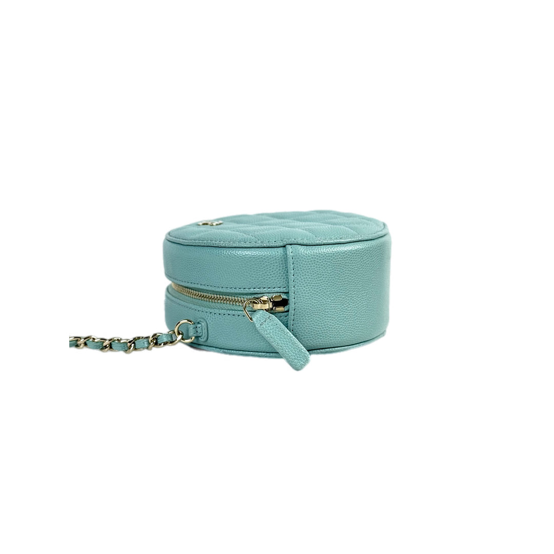 Chanel Blue Round Zip Chain Bag